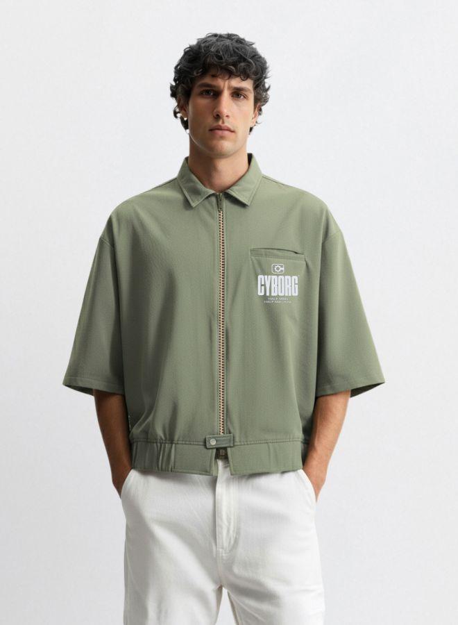 The Indian Garage Co Men Oversized Fit Solid Round Neck Half Sleeves Jacket - Image 1